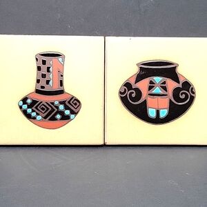 Cleo Teissedre Handpainted Ceramic Tiles - set of 2